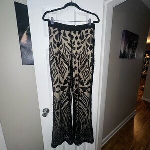 Patterned Black and Cream Women's Pants